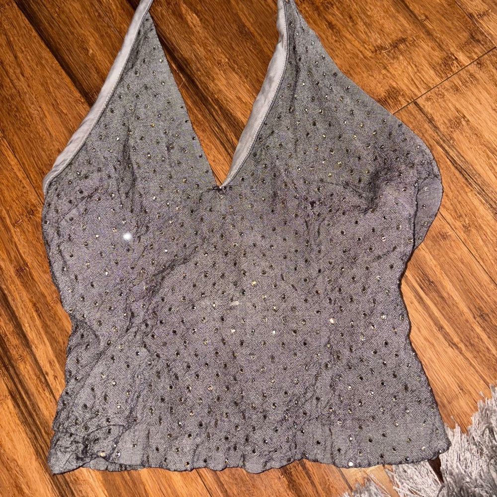 Anne Klein Gray Sequin Crop Tank Top 🩶🩶